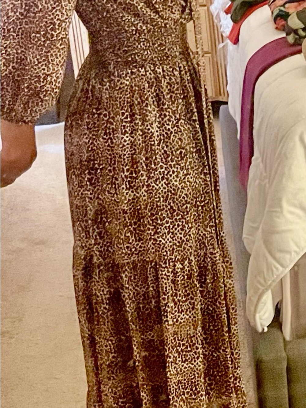Eva Mendes Animal Print Tiered Maxi Dress